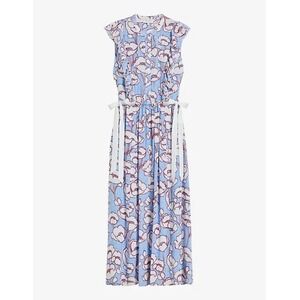 Ted‎ Baker Maxi Dress Floral Blue White Red Sleeveless Ruffle Tie Waist Size 0